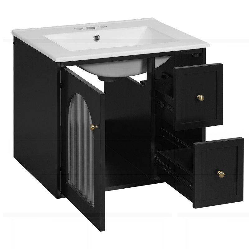 24" Bathroom Vanity Set Wall Mounted for Small Space, Black