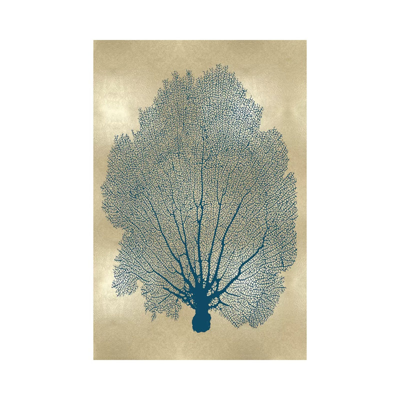 Sea Fan Teal On Gold II by Melonie Miller - Print on Canvas, Wrapped Canvas, 30.48 cm H x 45.72 cm W