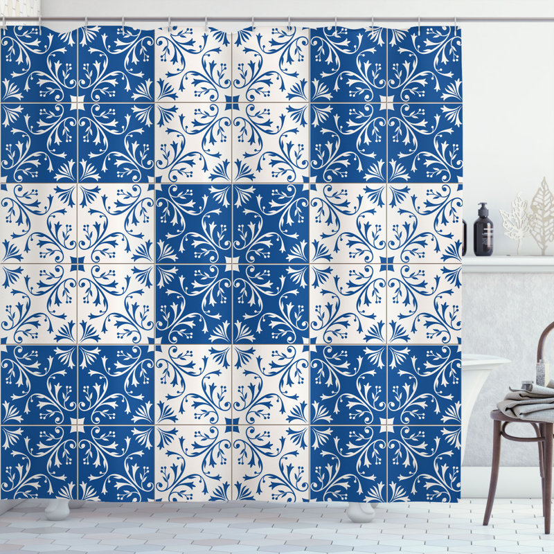 Ensemble de rideau de douche marocain et crochets, H 70 po x l 69 po