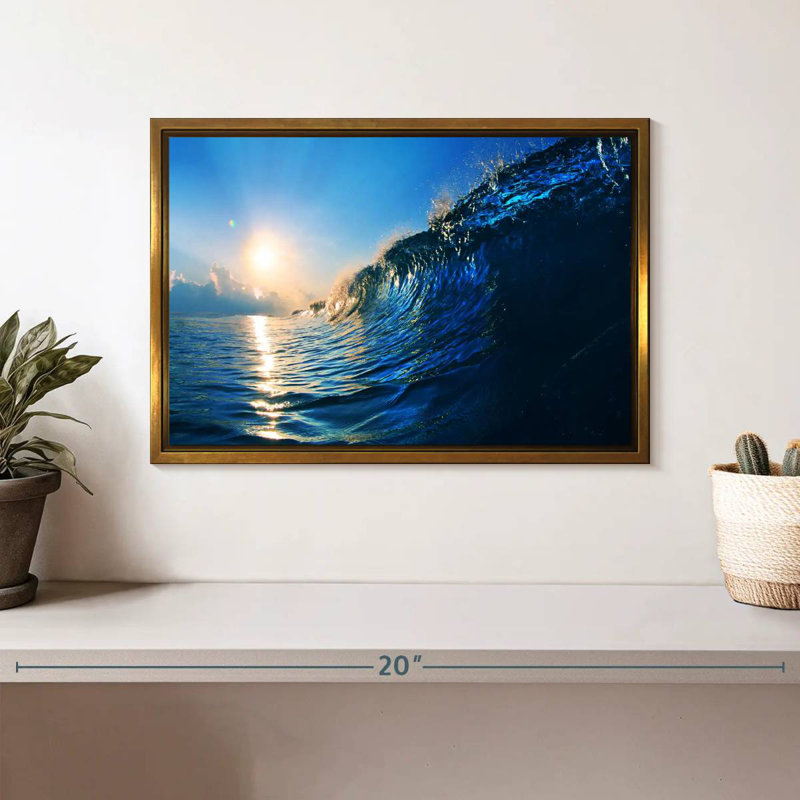Blue Ocean Wave, Cadre flottant doré, 13 po x 9 po