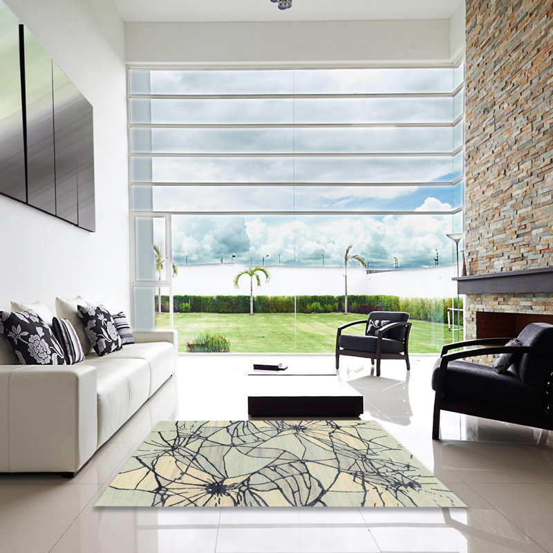 Tapis contemporain gris / vert, Carré 8 pi x 8 pi