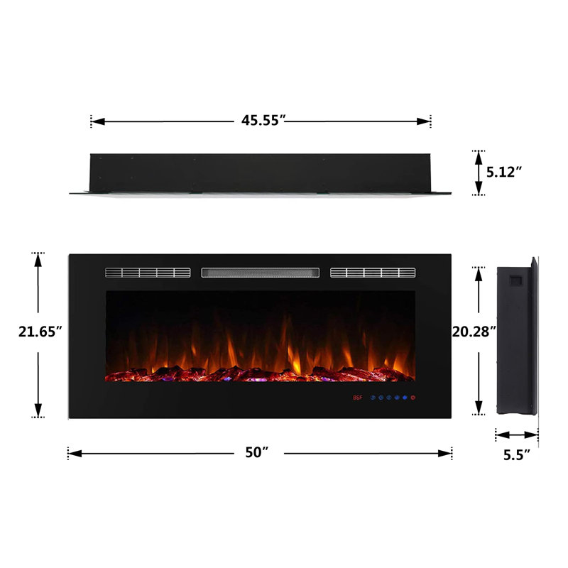 Insert de foyer électrique Akanke, H 21,65 po x l 50 po x P 5,51 po