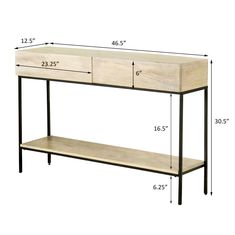 Ansley White Washed and Matte Black 2-Drawer Console Table