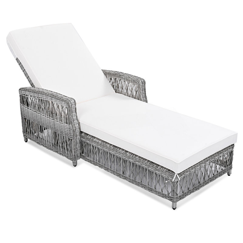 Adjustable Outdoor Reclining Chaise With Armrests And Removable Cushions For Poolside And Garden Use., Beige