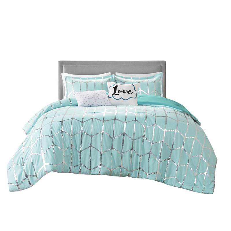 Literie double / grand à la mode avec motif de décoration métallique argenté, Édredon double/grand + 4 pièces additionnelles