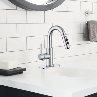 Axia Pull-Down Sprayer Bathroom Faucet With Pop-Up Drain & Deck Plate