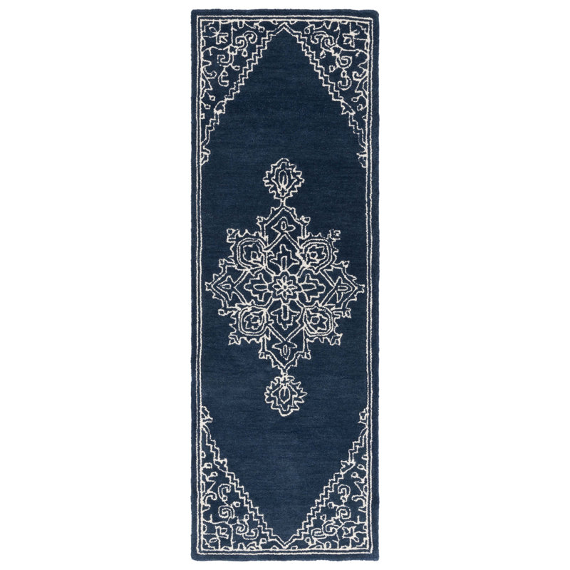 Lrl Lauren Ralph Lauren Hand Tufted Wool/Cotton Oriental Rug in Navy/Ivory, Runner 2'3" x 7'