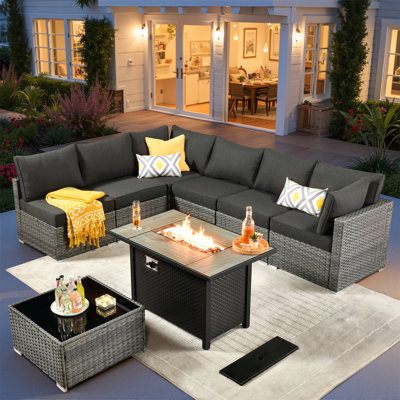 Premium All-Weather Wicker 6 - Person Patio Conversation Set with Cushions