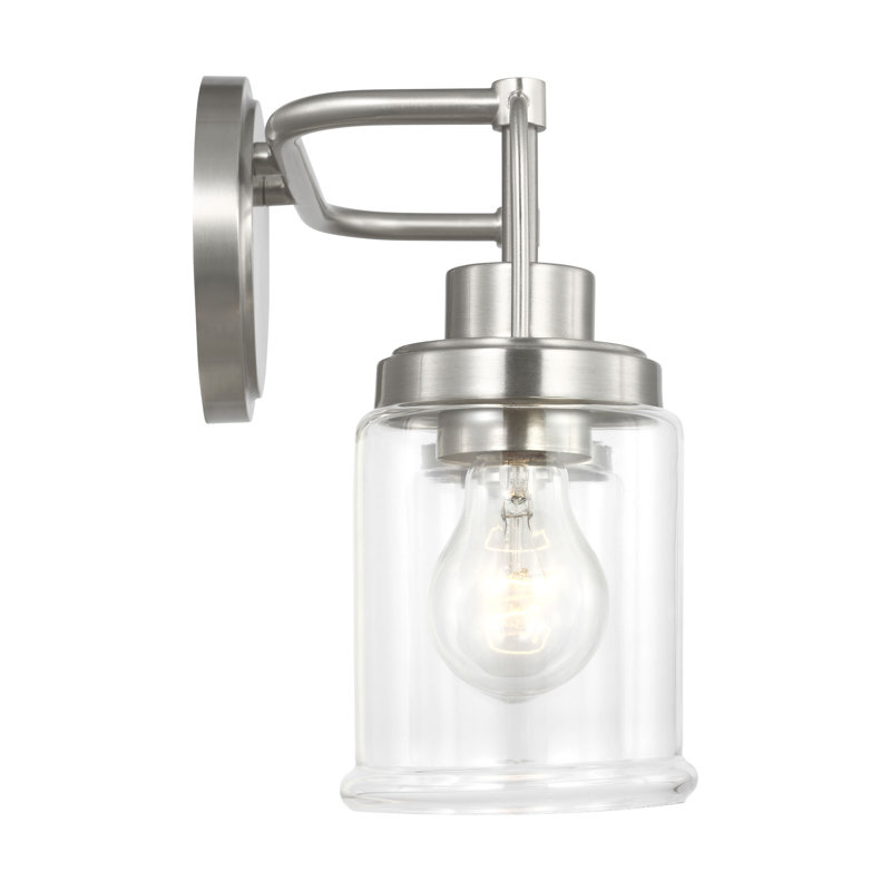 Anders Bathroom Bedroom Wall Fixture With Clear Shade, 10.5" H x 14" W x 6.75" D, Brushed Nickel, 2 Lights