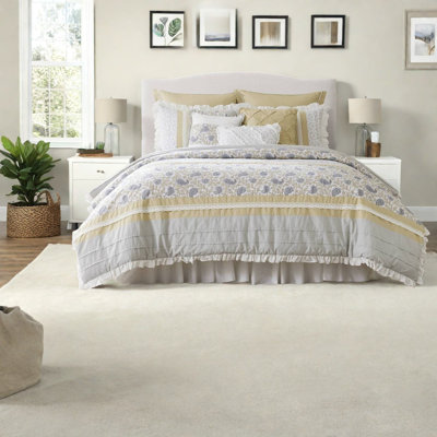 Elegant 9 Piece Cotton Comforter Bedding Set, Oeko-tex Certified Farmhouse Style Queen Size
