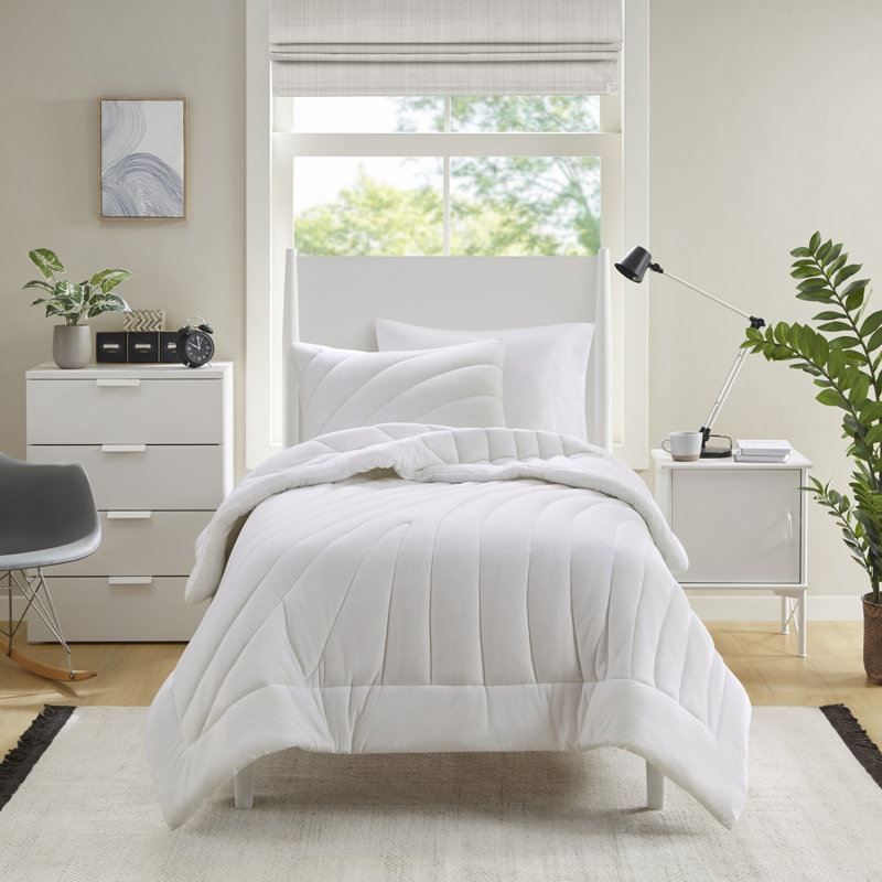 Ensembles de literie PCSSoft, Blanc, Édredon pour grand lit + 2 taies décoratives