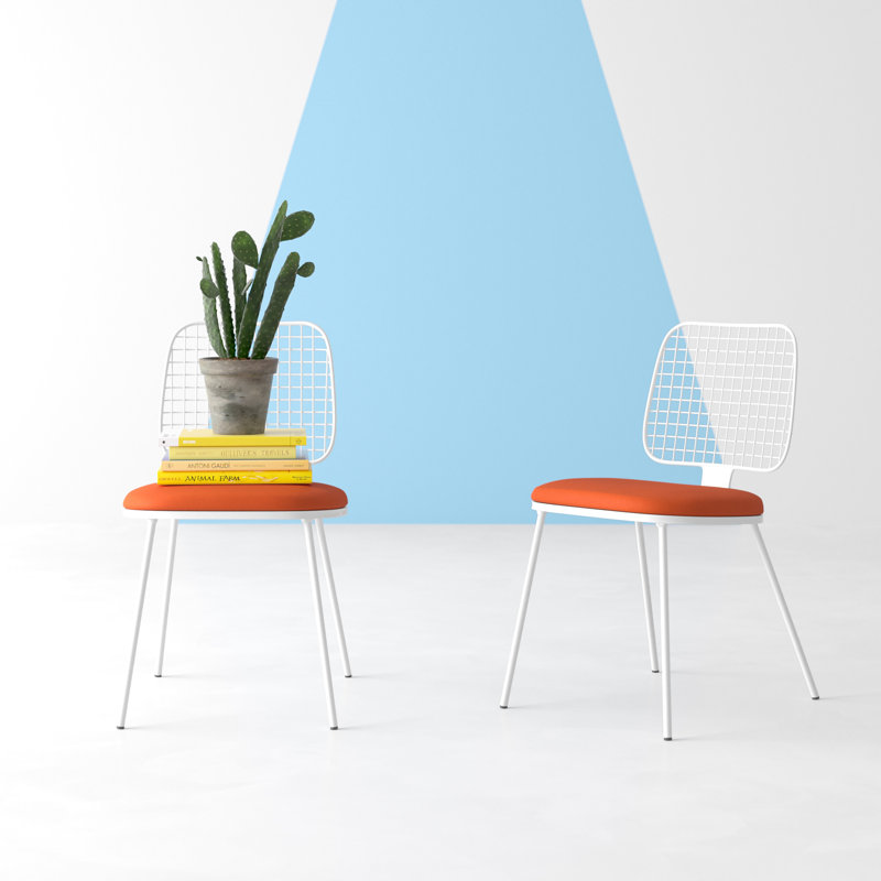 Acadian 46cm H Microfiber / Microsuede Upholstered Side Chair in Grey, Orange, White