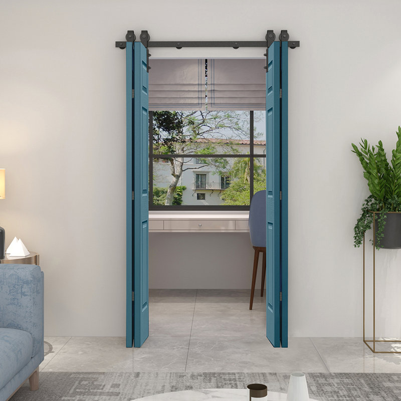 Dignity Blue 48" x 80" MDF Double Bifold Barn Doors with Black Hardware