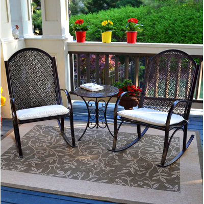 Chaise berçante en métal - ensemble de 3 pièces (2 chaises berçantes, 1 table d'appoint)