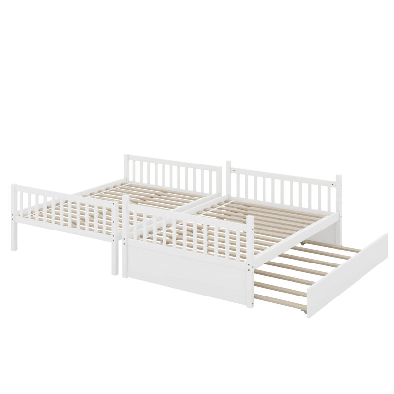 Full Over Full Rubber Wood Bunk Bed With Trundle