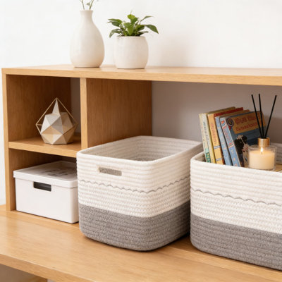 Paniers de rangement tissés pour l'organisation, paniers décoratifs en corde de coton pour tablettes, petits paniers pour jouets, livres, serviettes et articles essentiels pour la maison
