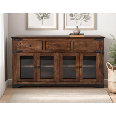 70" Console Table with 3 Drawers and 4 Glass Doors