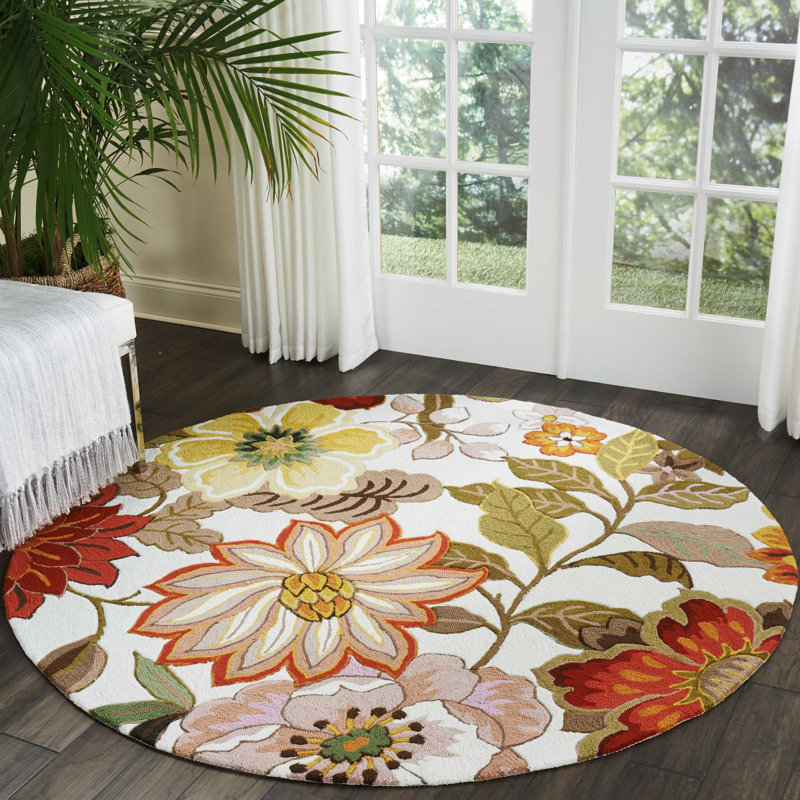 Floral Hand Woven Area Rug, Round 168cm