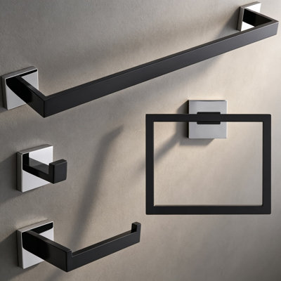 Ensemble de 4 porte-serviettes de salle de bain - Ensemble de fixation murale en acier inoxydable pour serviettes et papier hygiénique, résistant à la rouille et durable