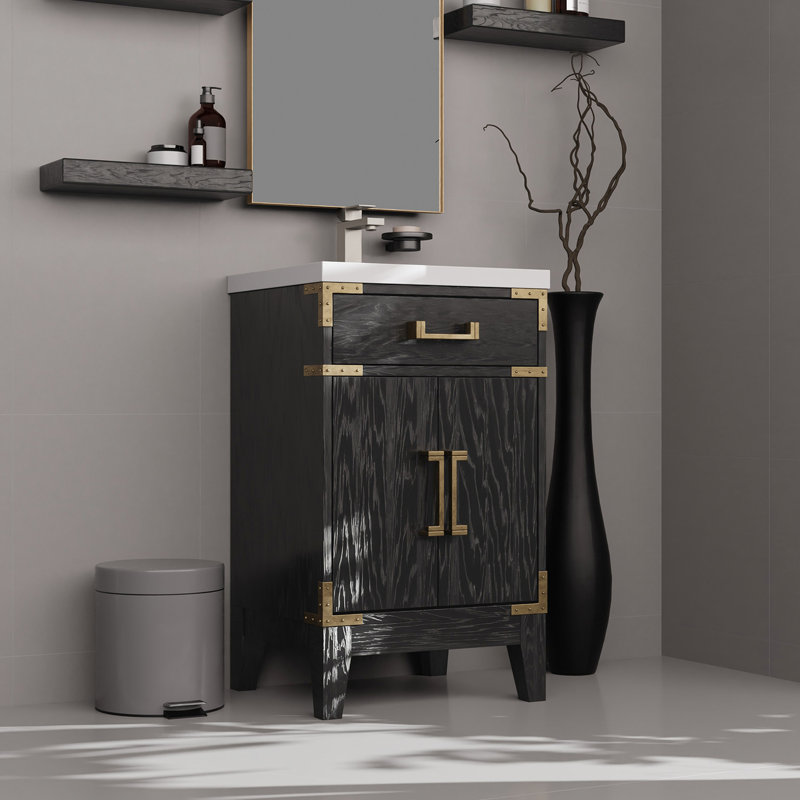 18 po P Meuble-lavabo simple en chêne noir de 20 W, comptoir en acrylique, miroir, largeur de rangement et de fermeture en douceur, comptoir, capacité fermée