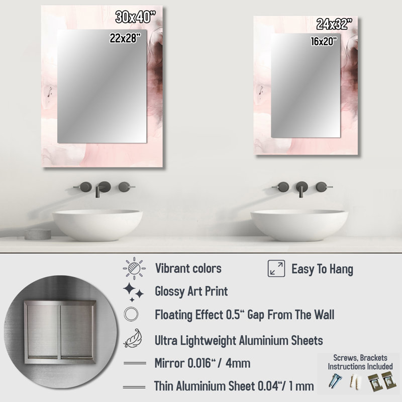 Pink Delicate Abstract Marble IV - Marble Unique Wall Mirror, Pink Mirror, Printed Metal Art, 40" x 30"