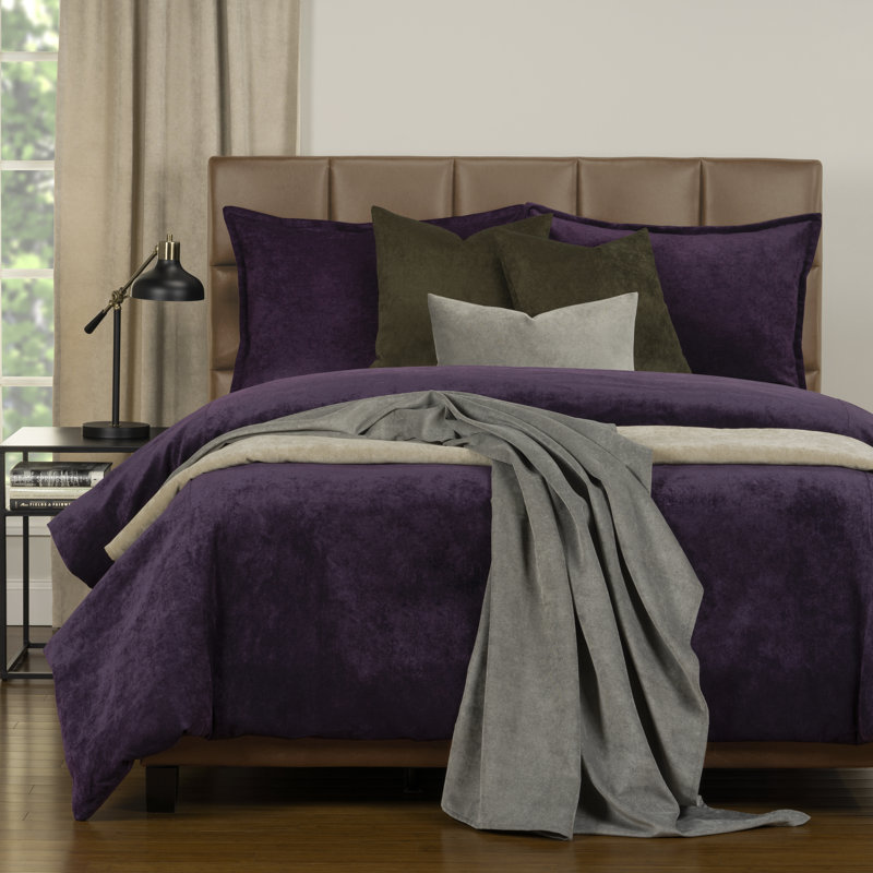 Polyester Channel Duvet Cover & Insert, Cal. King Duvet Cover + 6 Additional Pieces, Aubergine