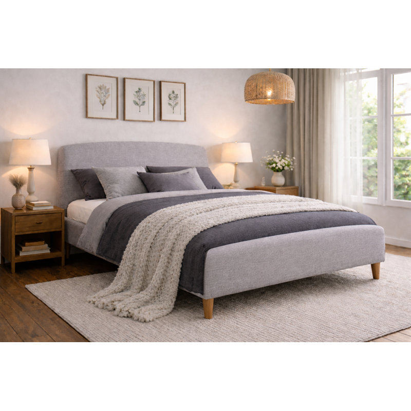 Morin Upholstered Bed, Double (4'6), Light Grey