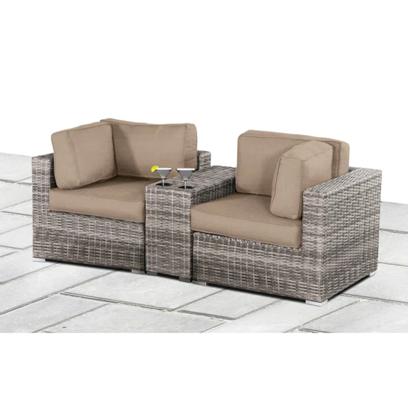 79 po de largeur avec cadre extérieur, six coussins en mousse épaisse de 5 pouces, une table à coupelle intégrée, des pinces emboîtables, des pieds en nylon antirouille en aluminium rouille, entièrement assemblé, résistant aux intempéries, à la