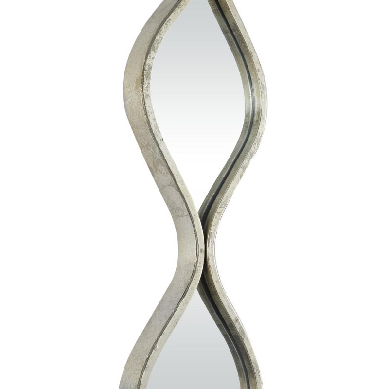 Metal Slim Stacked Chain 5 Layer Room Wall Mirror with Tear Drop Pattern and Foil Detailing, Silver