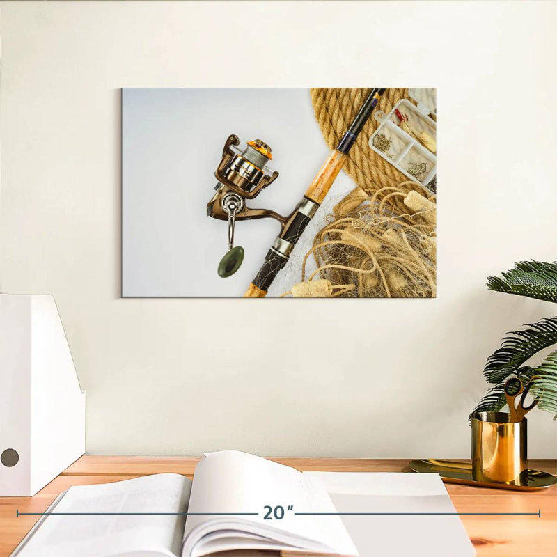 Fishing Rod And Net, 8" H x 12" W