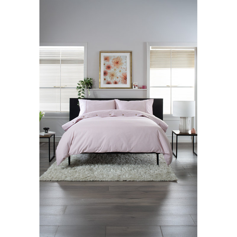 Cotton Gingham Duvet Cover Set with Pillowcases Included, Pink