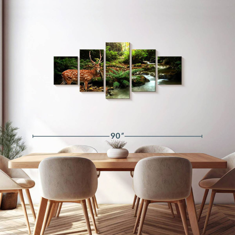 Deer In Lush Forest, 30" H x 68" W
