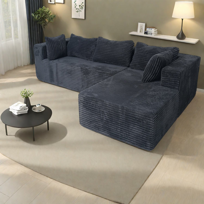 Canapé modulaire à compression, forme en L en velours côtelé de 100 pouces pour la maison