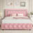 Alber Faux Leather Diamond Tufted Platform Bed with Headboard & 2 Rustic Farmhouse Nightstands Set, Barn Door End Tables with Storage Shelf-1409822697-1409822706