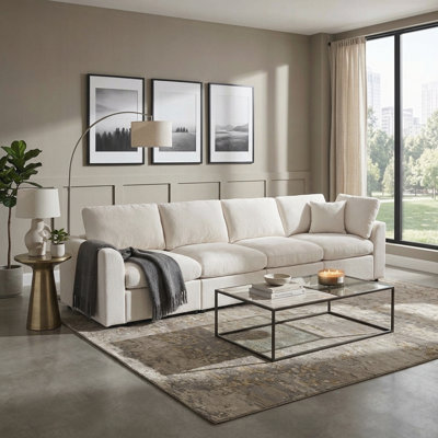 Modular Sectional Sofa, 4-Seater Sofa with Solid Wood Frame for Living Room
