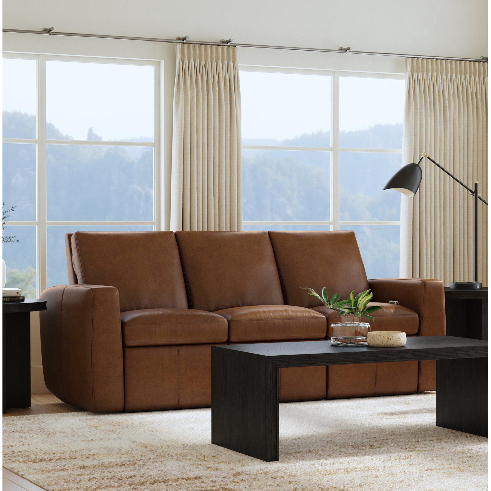 Elara 86" Genuine Leather Reclining Sofa, Brown