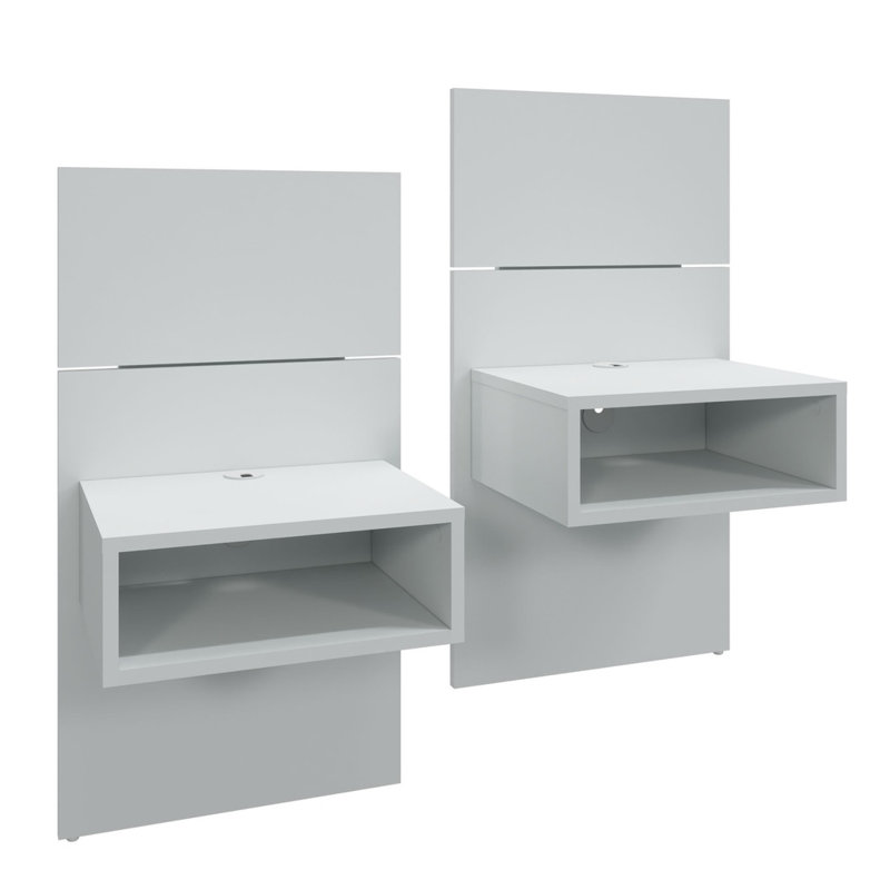ZEN ALPHA Bedroom Platform Bed with Headboard and Wall Mounted Cube Nightstands (2) Easy Assembly No Box Spring Required