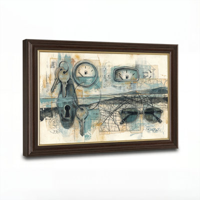 Art mural antique sur toile encadré doré pour le salon, la chambre à coucher, le bureau ou le vestibule - décoration murale décorative avec collage abstrait