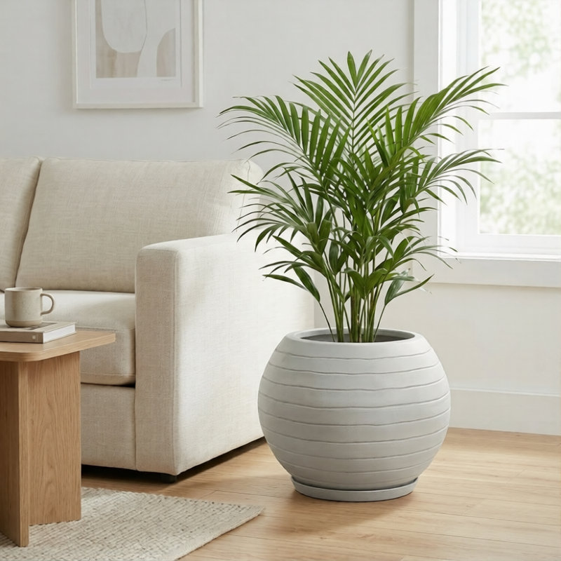 Clumm ECOBO 24.4 inches Eco-Friendly Round Pot Planter, Ravina Indoor/Outdoor Four Season Use, White