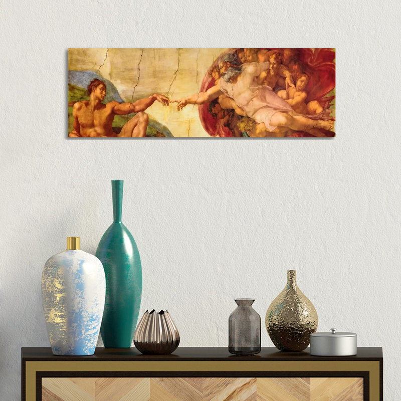 Creation of Adam by Michelangelo - 1 Piece Wrapped Canvas Panoramic Painting, 30.48 cm H x 91.44 cm W x 1.91 cm D