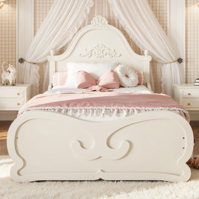 Lit plateforme avec tête de lit Vintage Carved