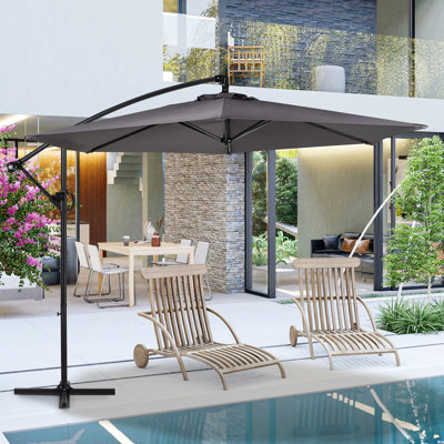 9FT Offset Patio Umbrella With Base Included – 8-Rib UV-Resistant Cantilever Umbrella For Garden, Outdoor, & Backyard,Gray