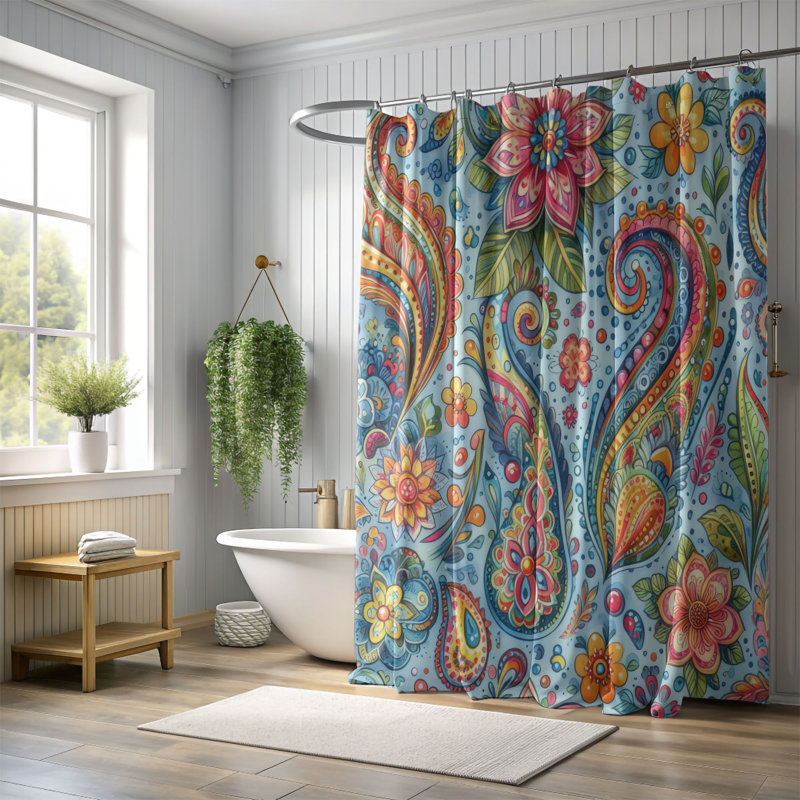 Rideau de douche standard 1 pièce Bold Preppy Swirls, H 74 po x l 71 po