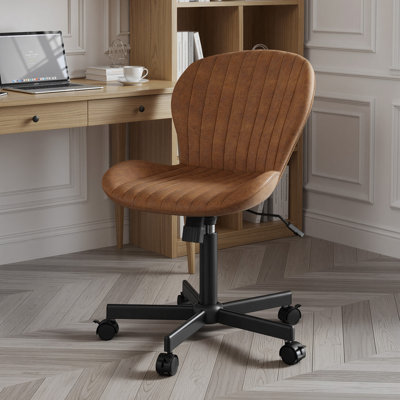 Fauteuil de bureau en cuir polyuréthane sans accoudoirs, fauteuil de bureau ergonomique et pivotant à hauteur réglable