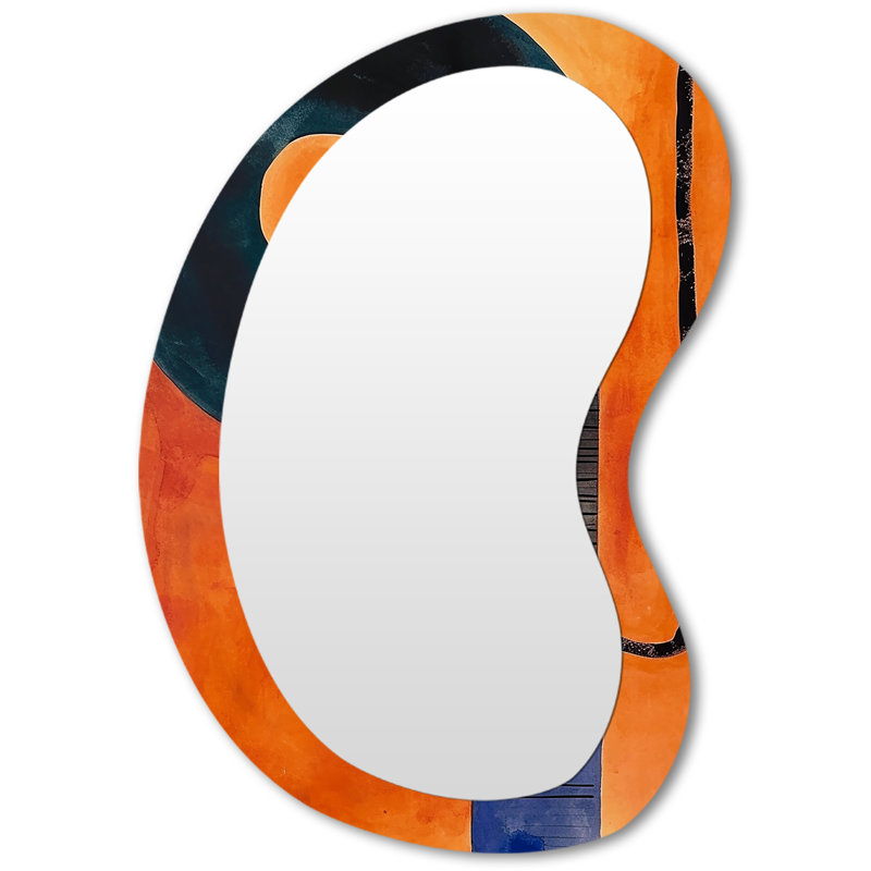 Retro Dada Painting Orange Black - Shapes Unique Shape Decorative Mirror, Modern Asymmetrical Wall Mirror, Printed Metal Art