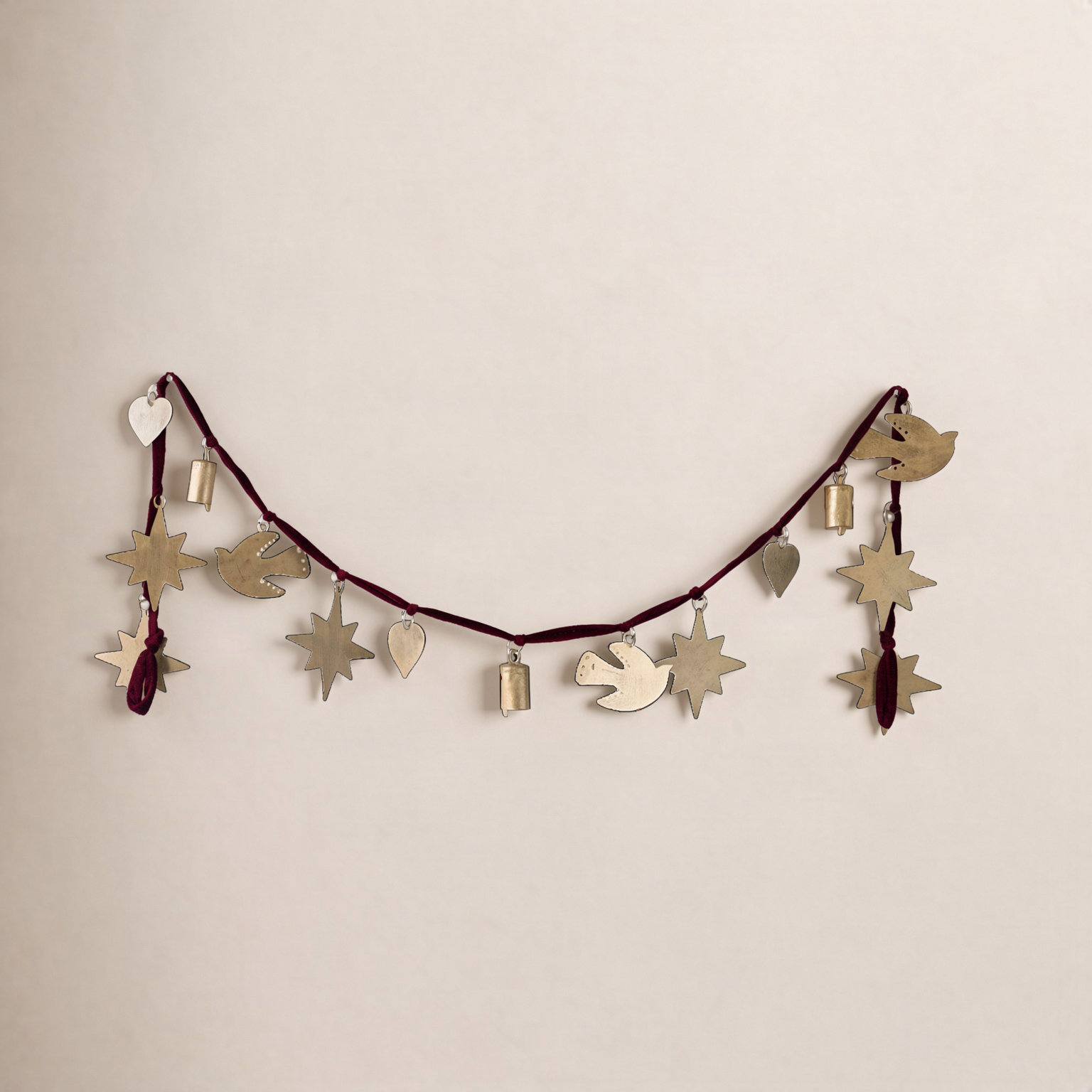 CHRISTMAS CHARM GARLAND WITH MAROON VELVET RIBBON