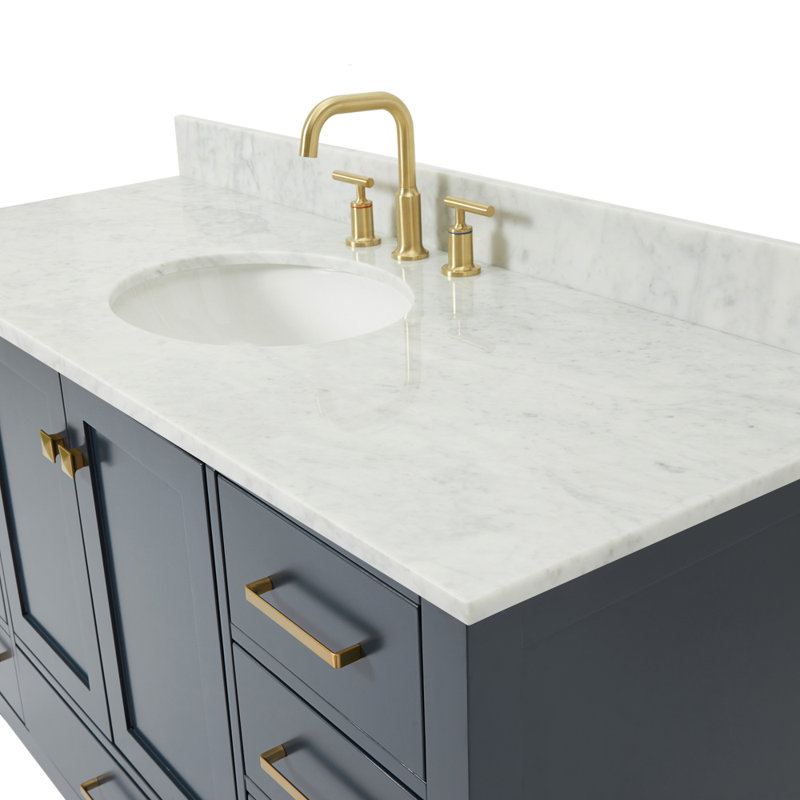 Flynt 55'' Single Bathroom Vanity with Carrara Marble Top, Midnight Blue