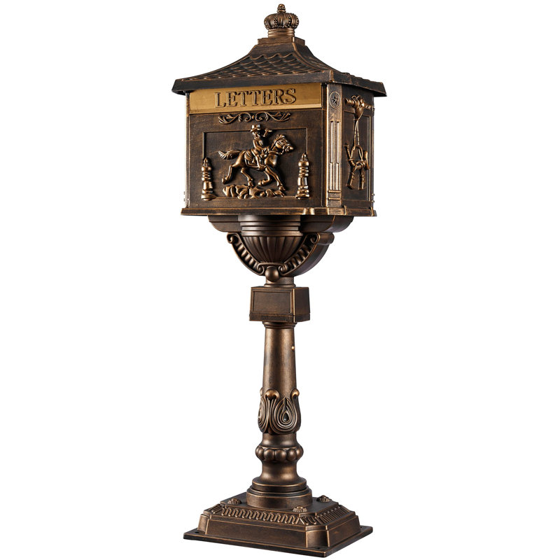 Mailbox Rustproof Cast Aluminum Locking Security Post Mount Mail Box, Large, Bronze