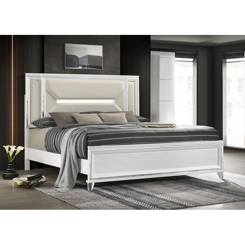 64-inch Eastern Panel Bed LED Headboard White, King