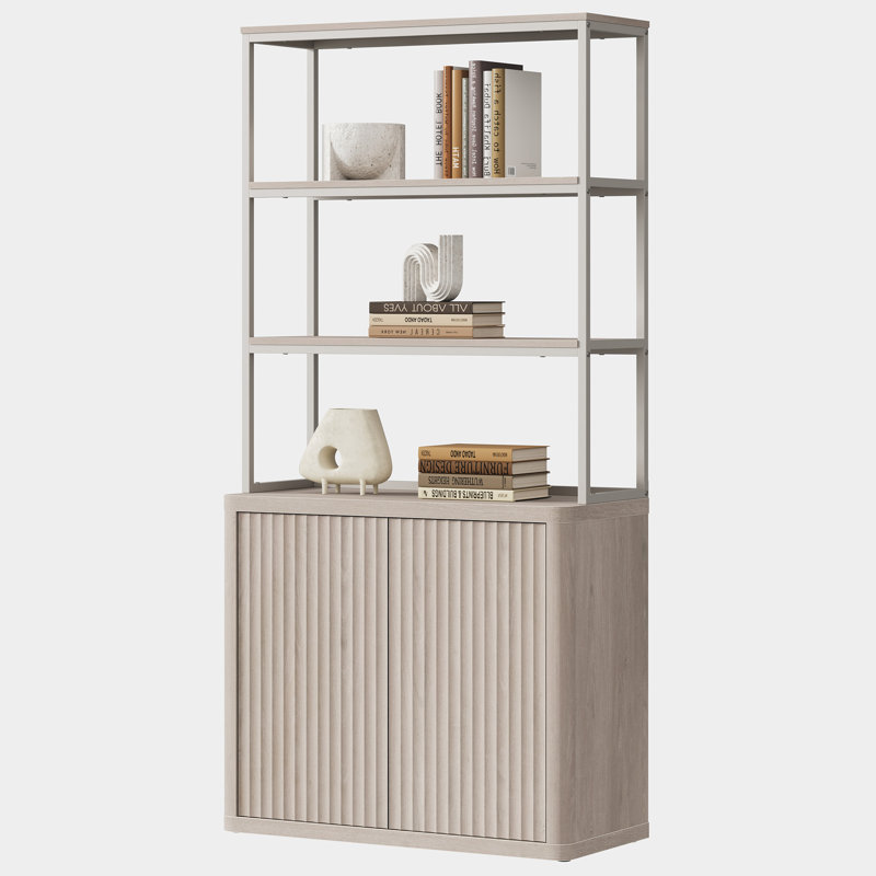 Bibliothèque à 5 niveaux avec tablettes réglables H 70,8 po x l 34,6 po Cesiro, Aulne blanc, 1 Piece